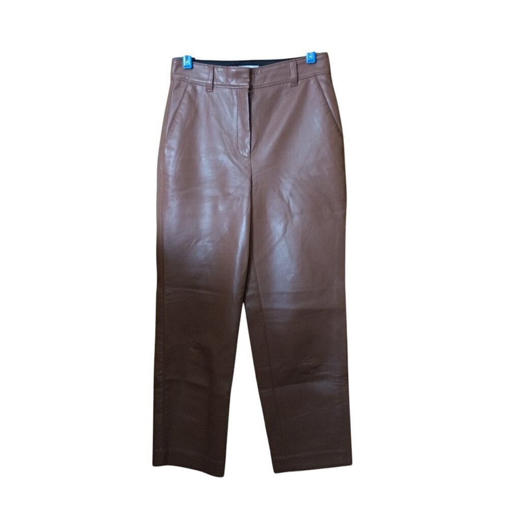 Aritzia Babaton Size 2 Command Cropped Mid-rise Vegan Leather Brown Trouser Pant
